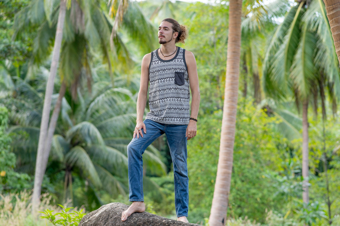 grau gemustertes Tanktop für Männer mit Brusttasche