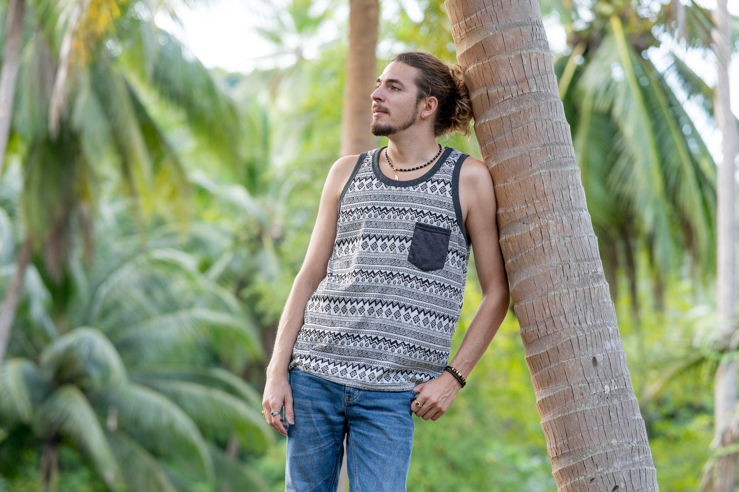 grau gemustertes Tanktop für Männer mit Brusttasche