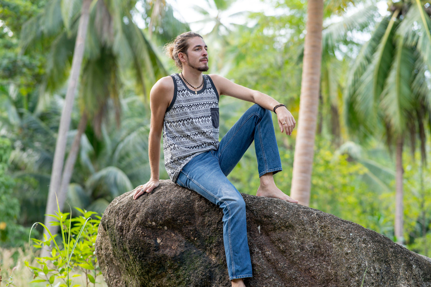 grau gemustertes Tanktop für Männer mit Brusttasche