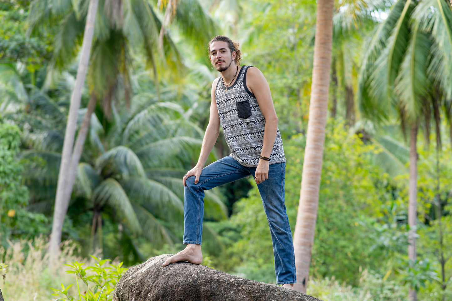 grau gemustertes Tanktop für Männer mit Brusttasche