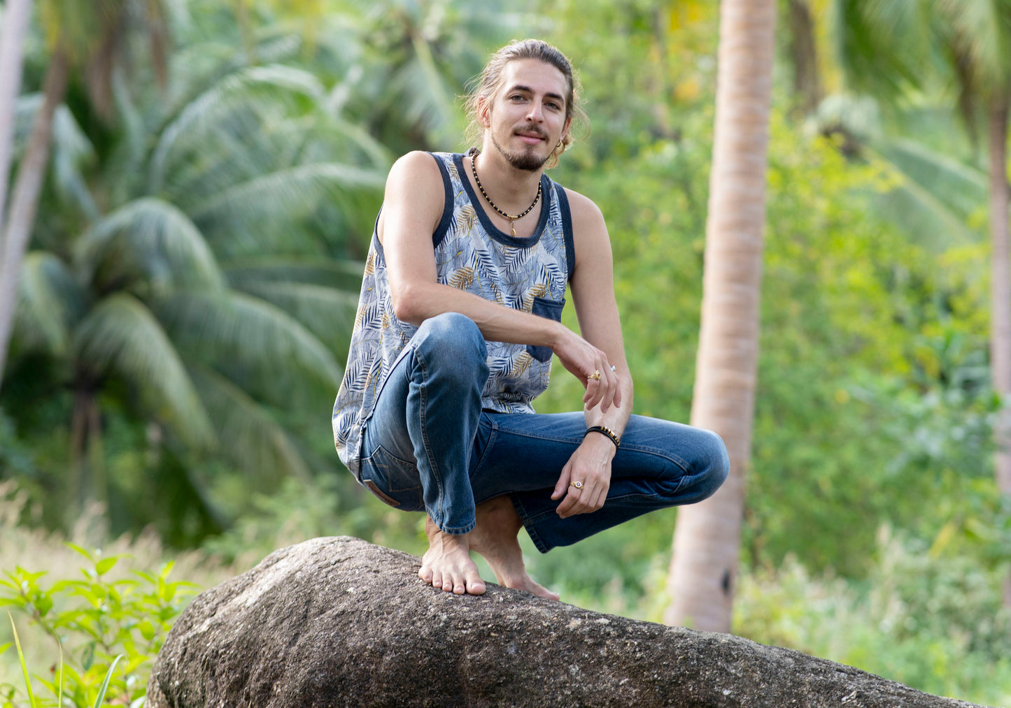 Tanktop für Männer mit Brusttasche mit Palmen