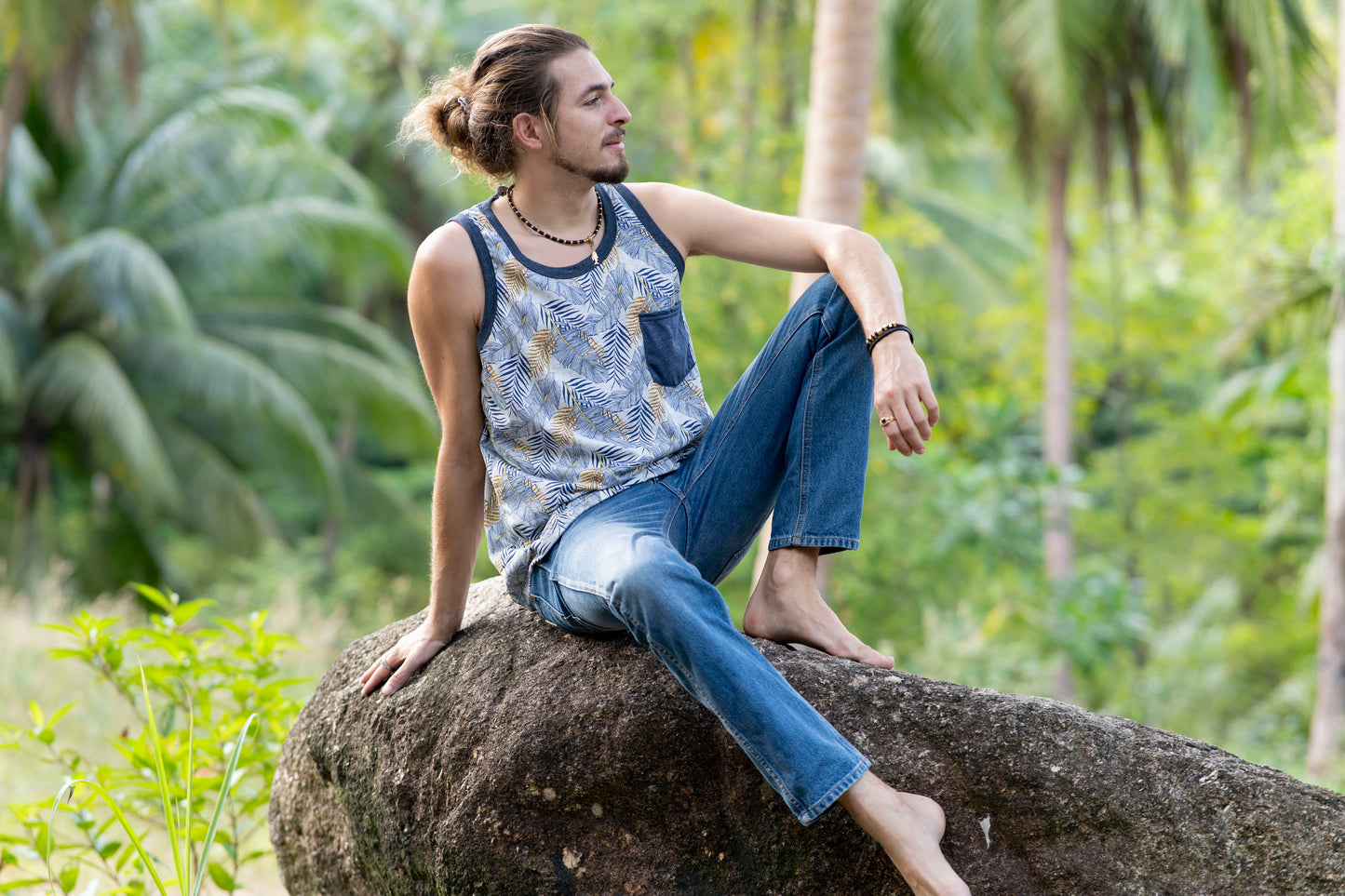 Tanktop für Männer mit Brusttasche mit Palmen