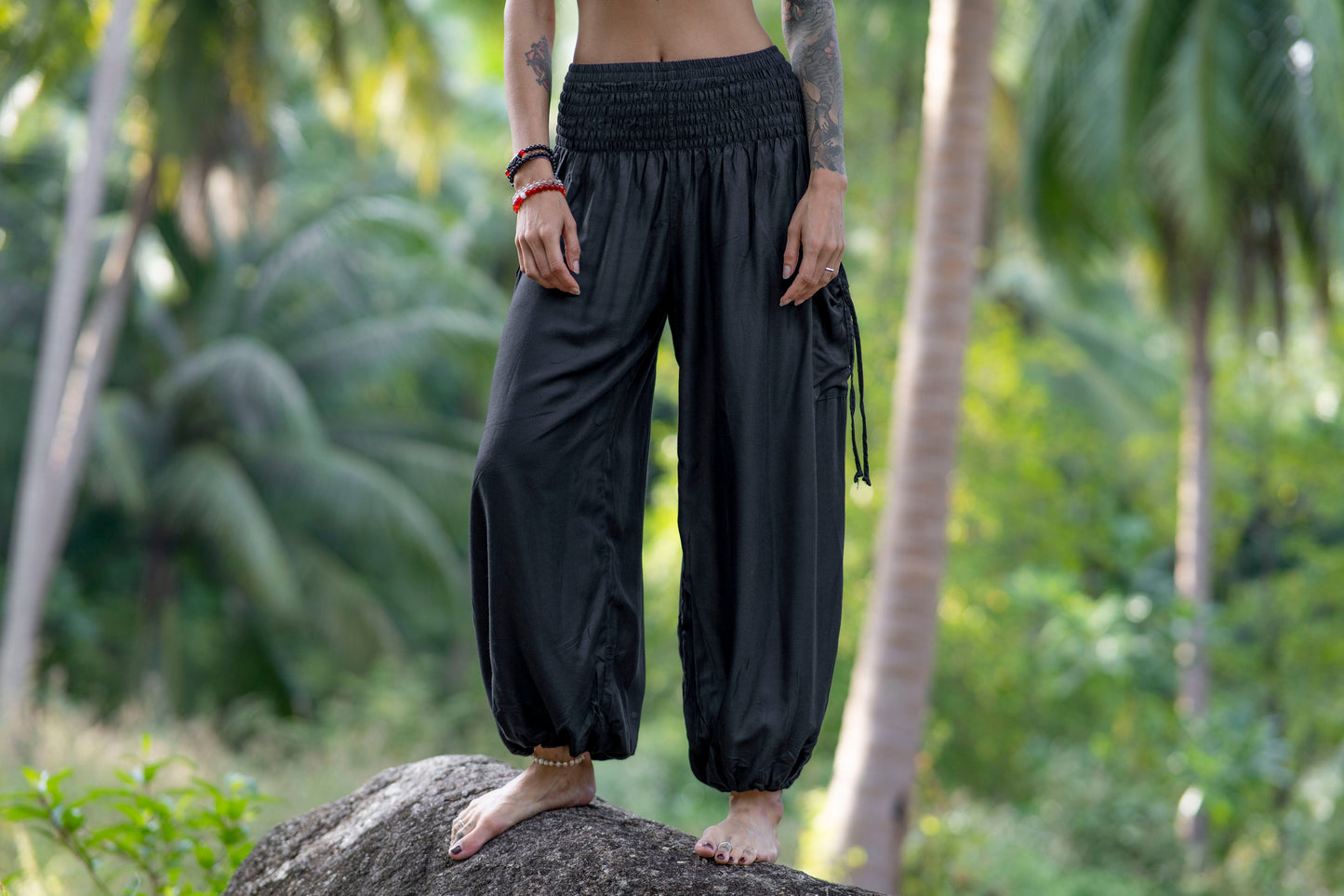 airy monochrome harem pants in black