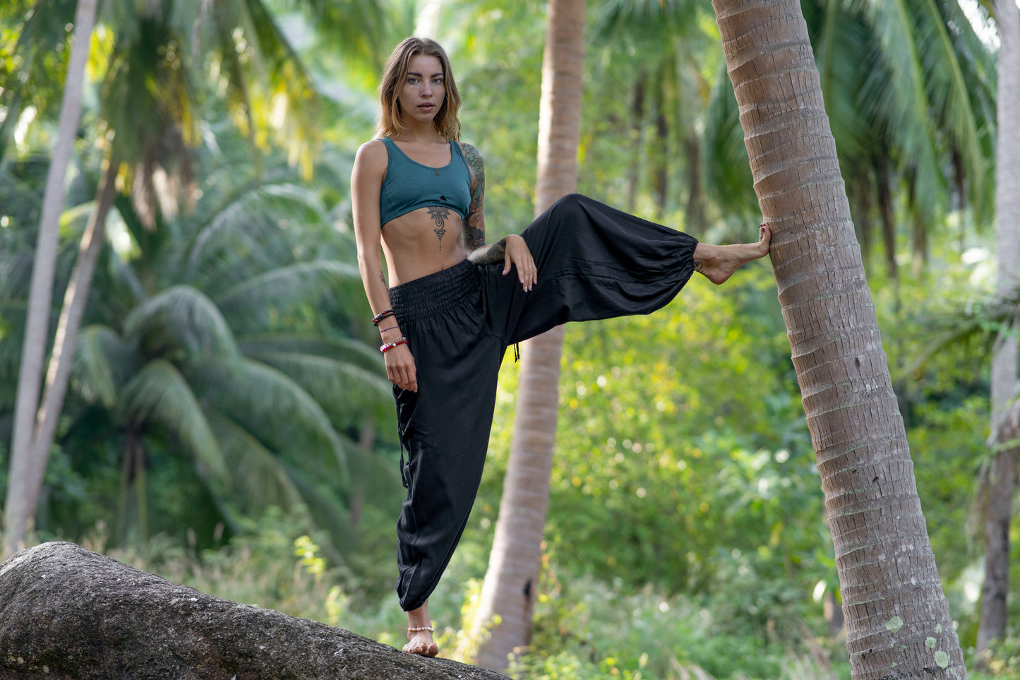 airy monochrome harem pants in black