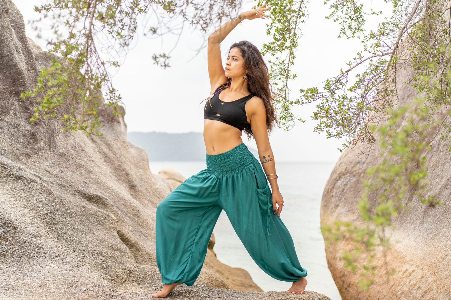 airy monochrome harem pants in turquoise