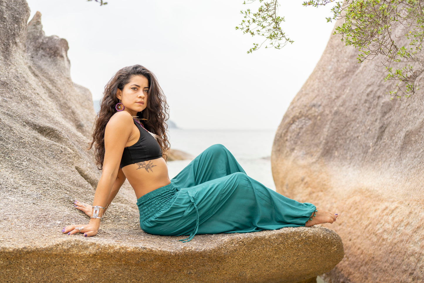 airy monochrome harem pants in turquoise