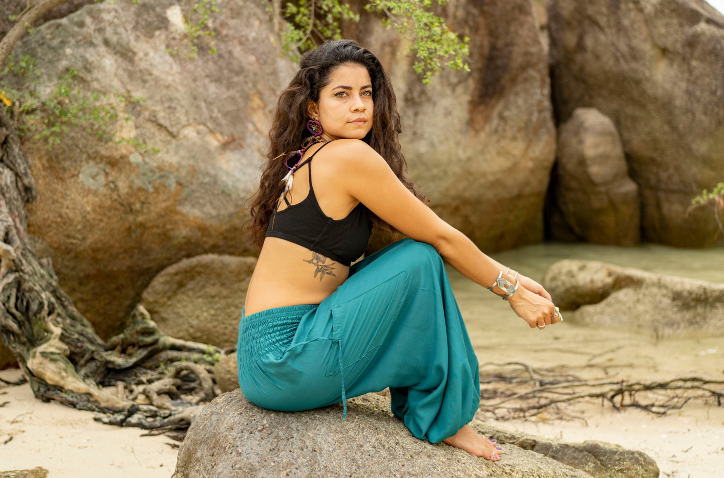 airy monochrome harem pants in turquoise