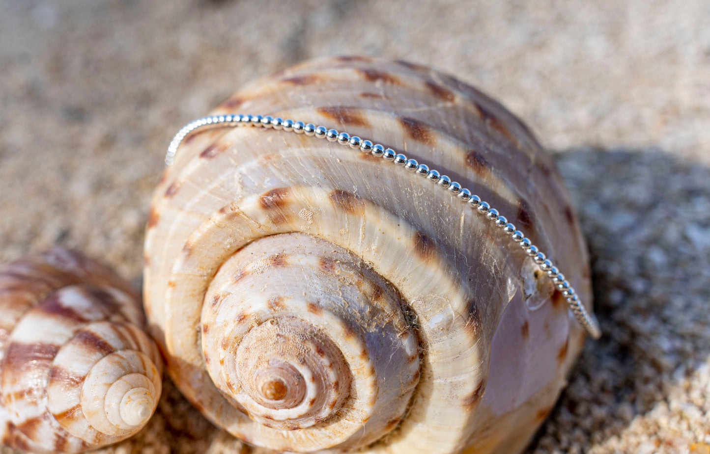 adjustable anklet with small round silver beads