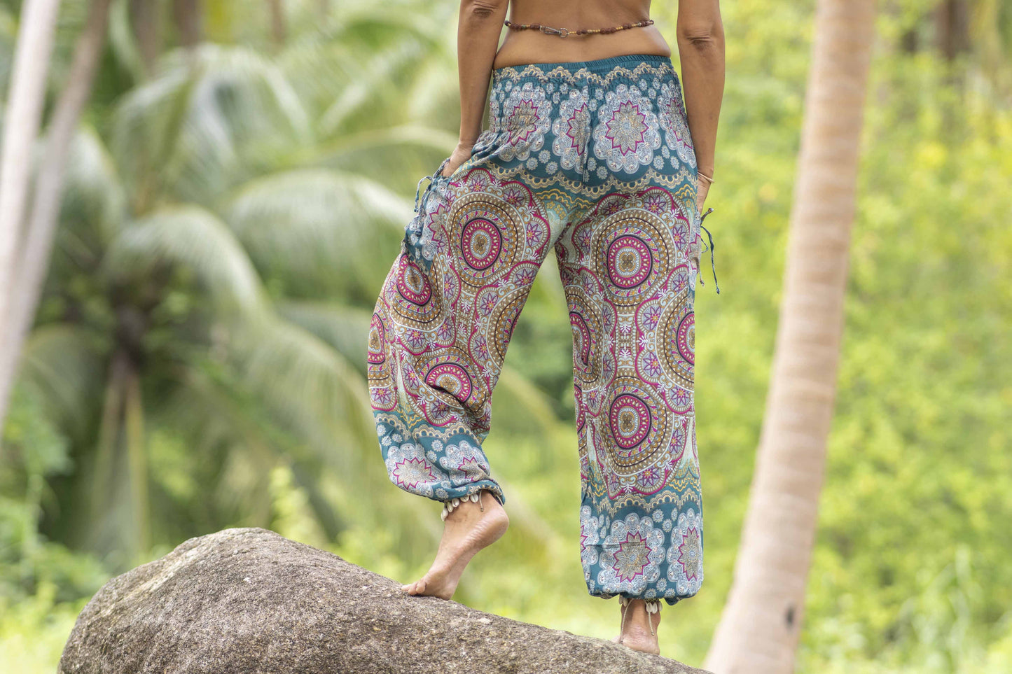 colorful patterned harem pants with pockets for adults