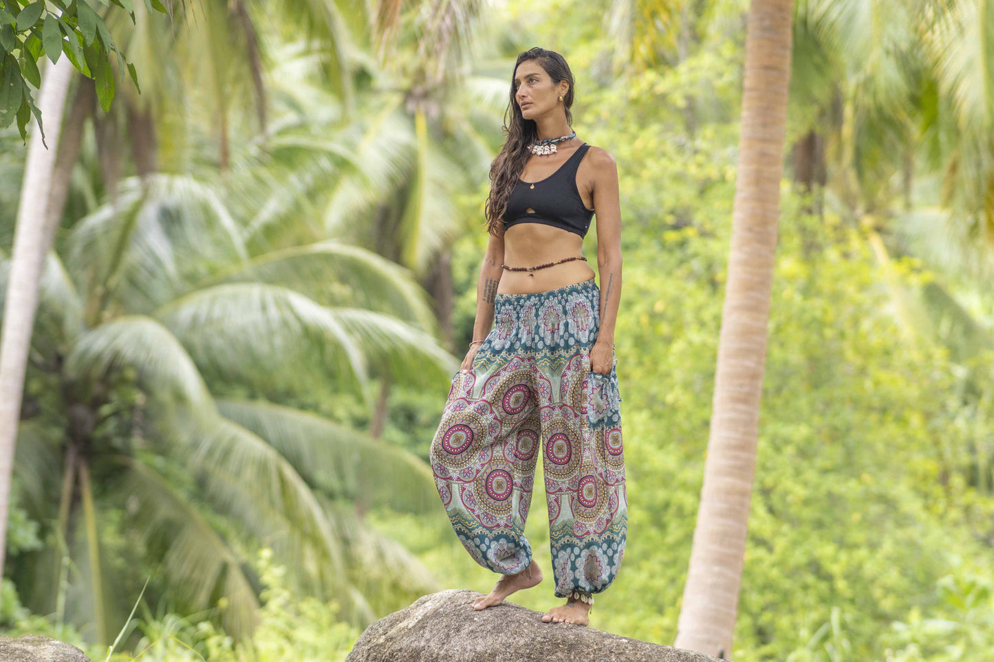 colorful patterned harem pants with pockets for adults