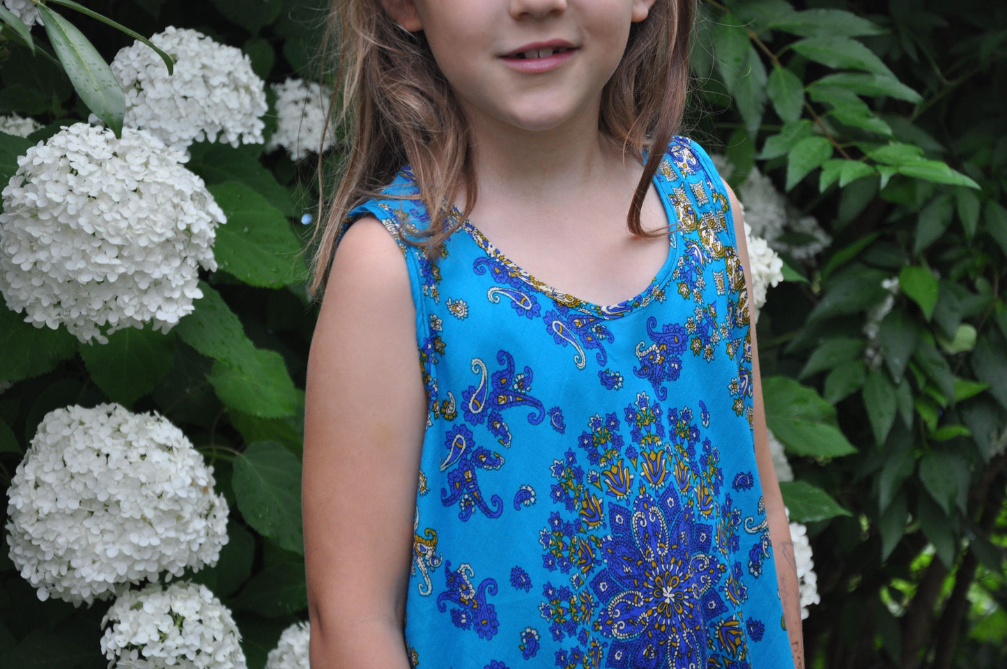 floral tank top for girls in blue
