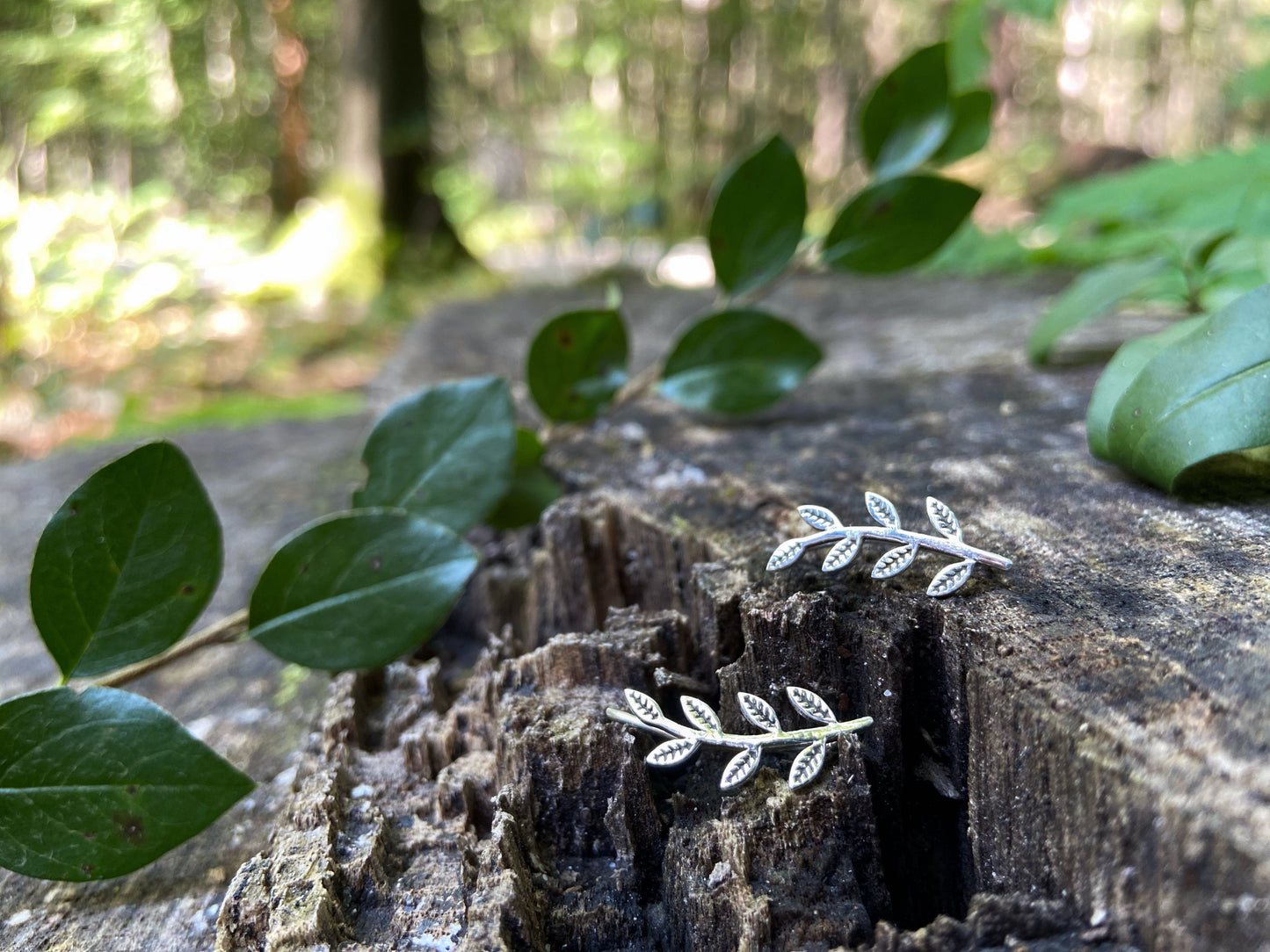 Earclimber Ohrringe mit Blättern aus Silber