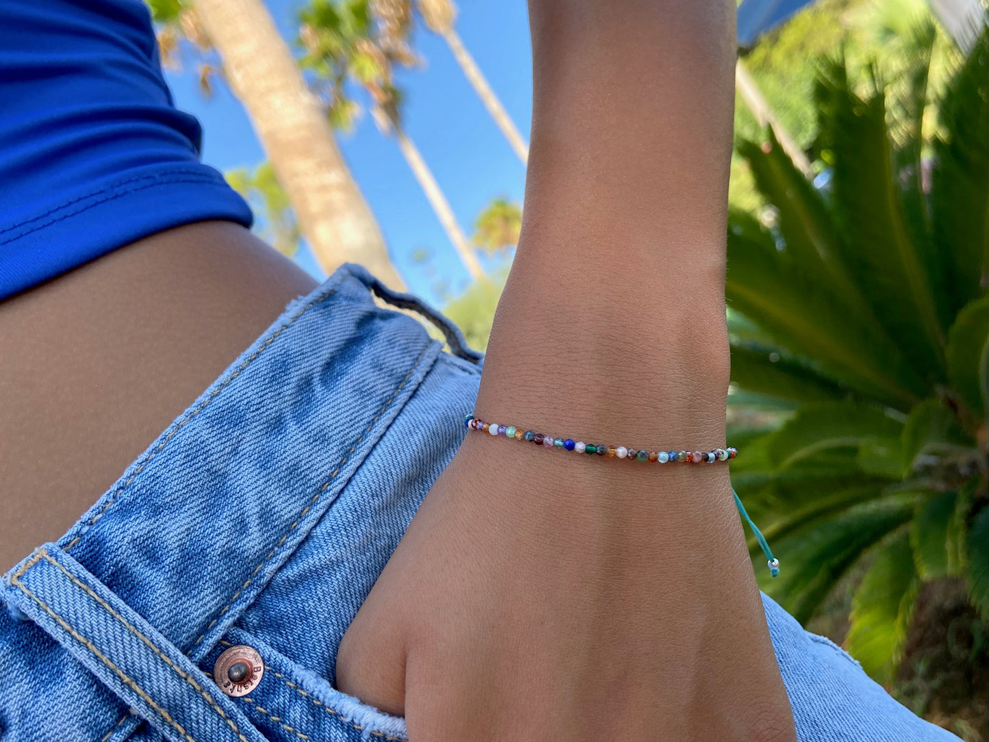 adjustable bracelet with real small colorful stones