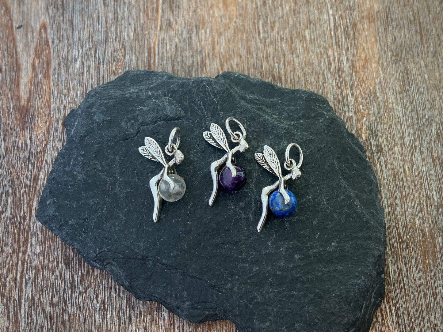small lucky elf pendant with stone made of silver, fairy, elf