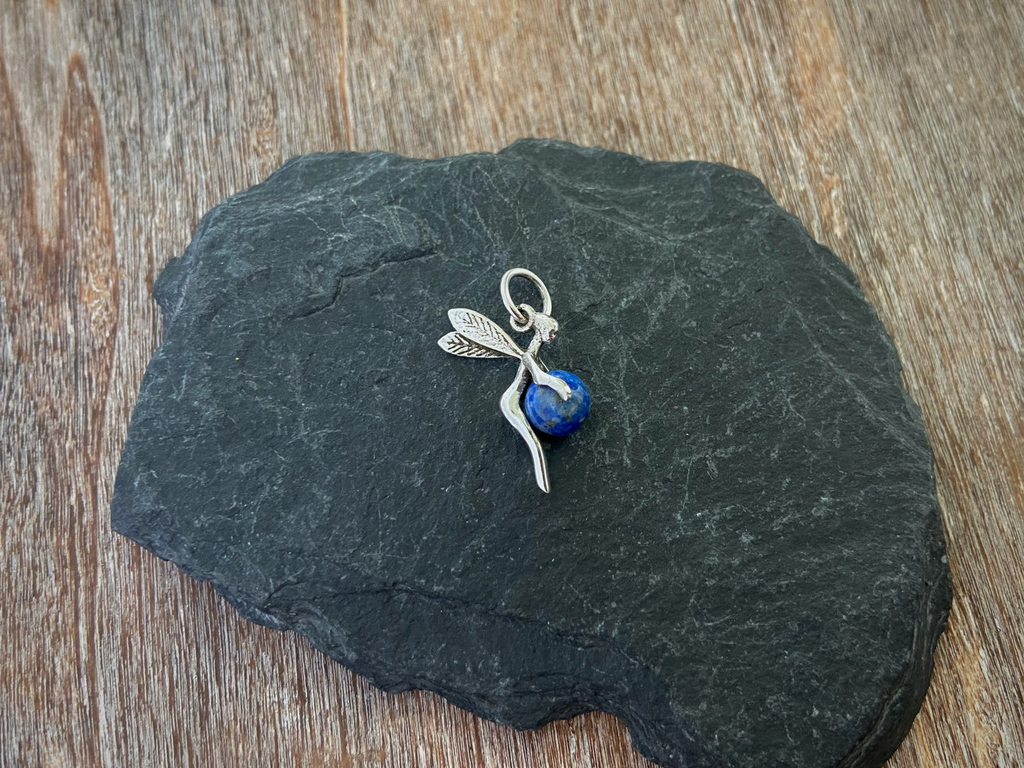 small lucky elf pendant with stone made of silver, fairy, elf