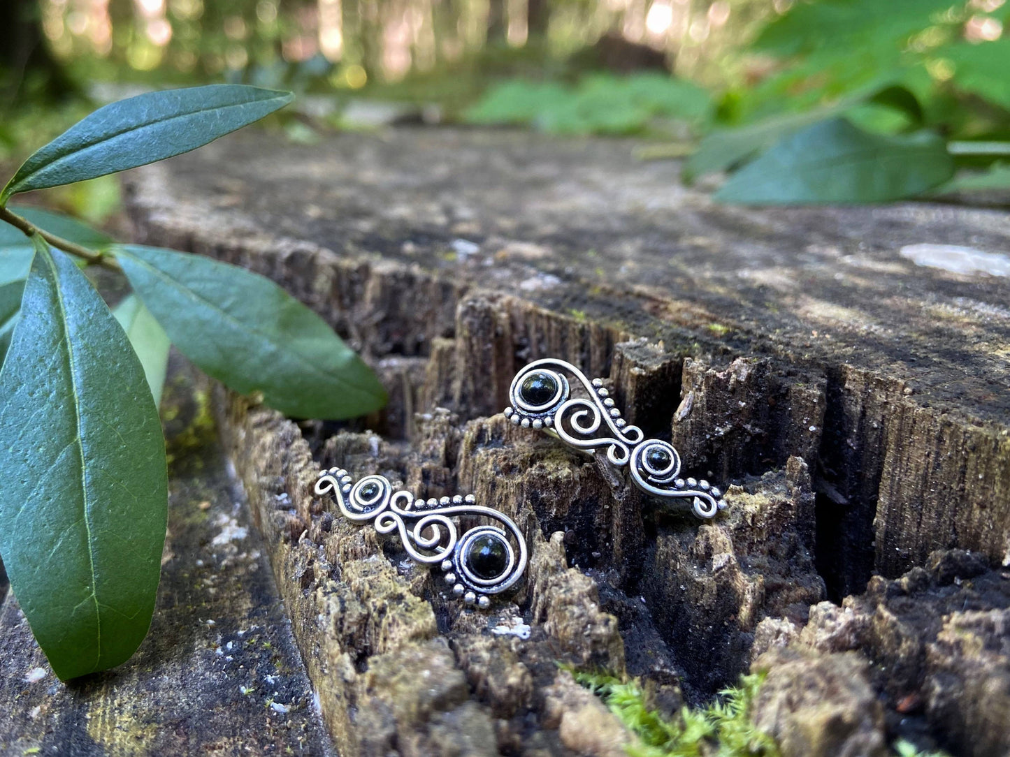 Earclimber Ohrringe mit Onyx Steinen aus Silber