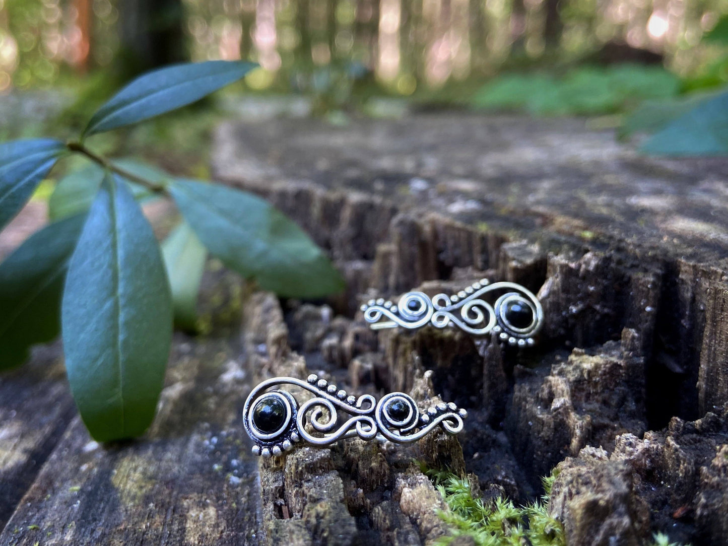 Earclimber Ohrringe mit Onyx Steinen aus Silber