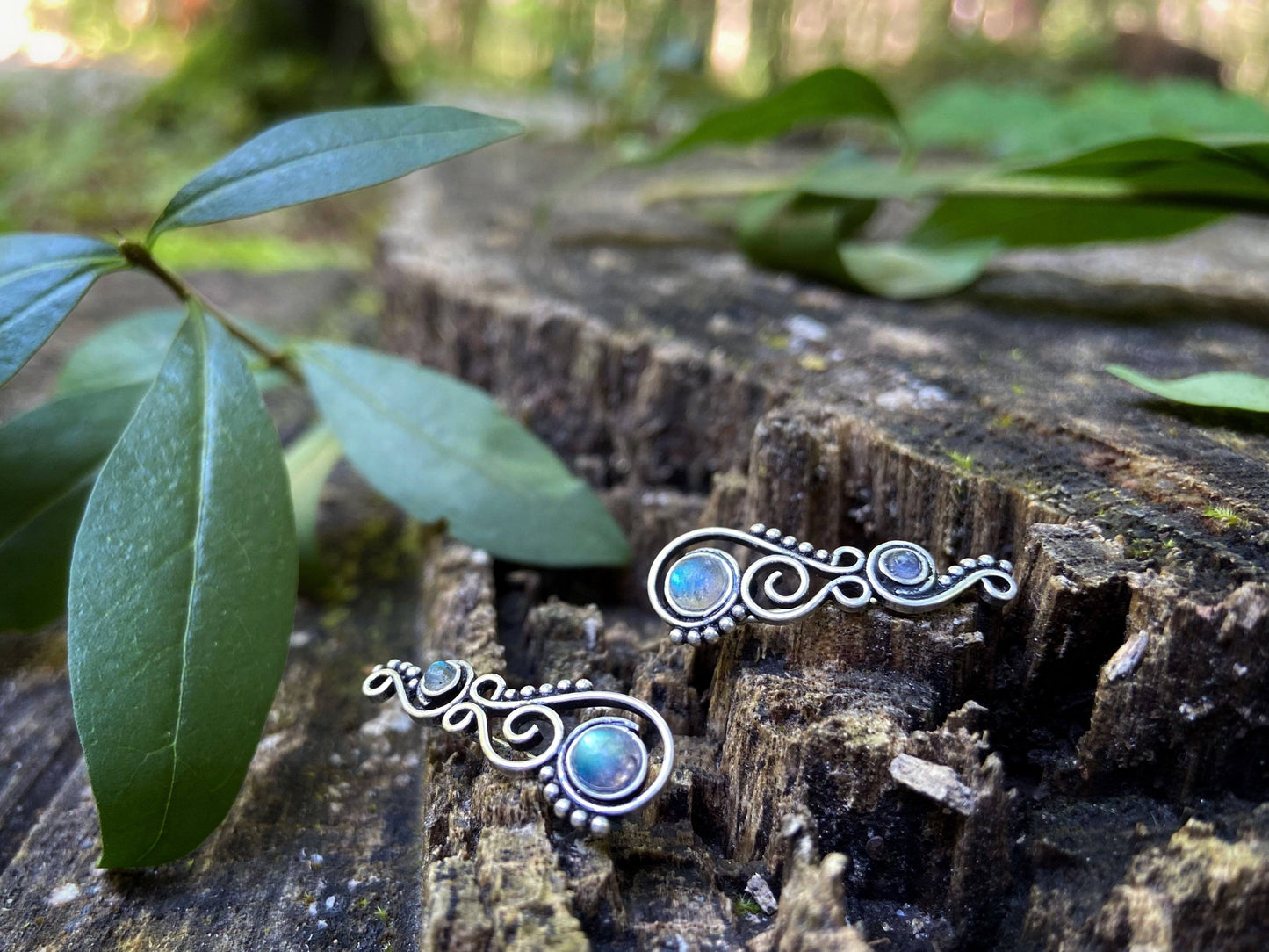 Earclimber Ohrringe mit Labradorit Steinen aus Silber