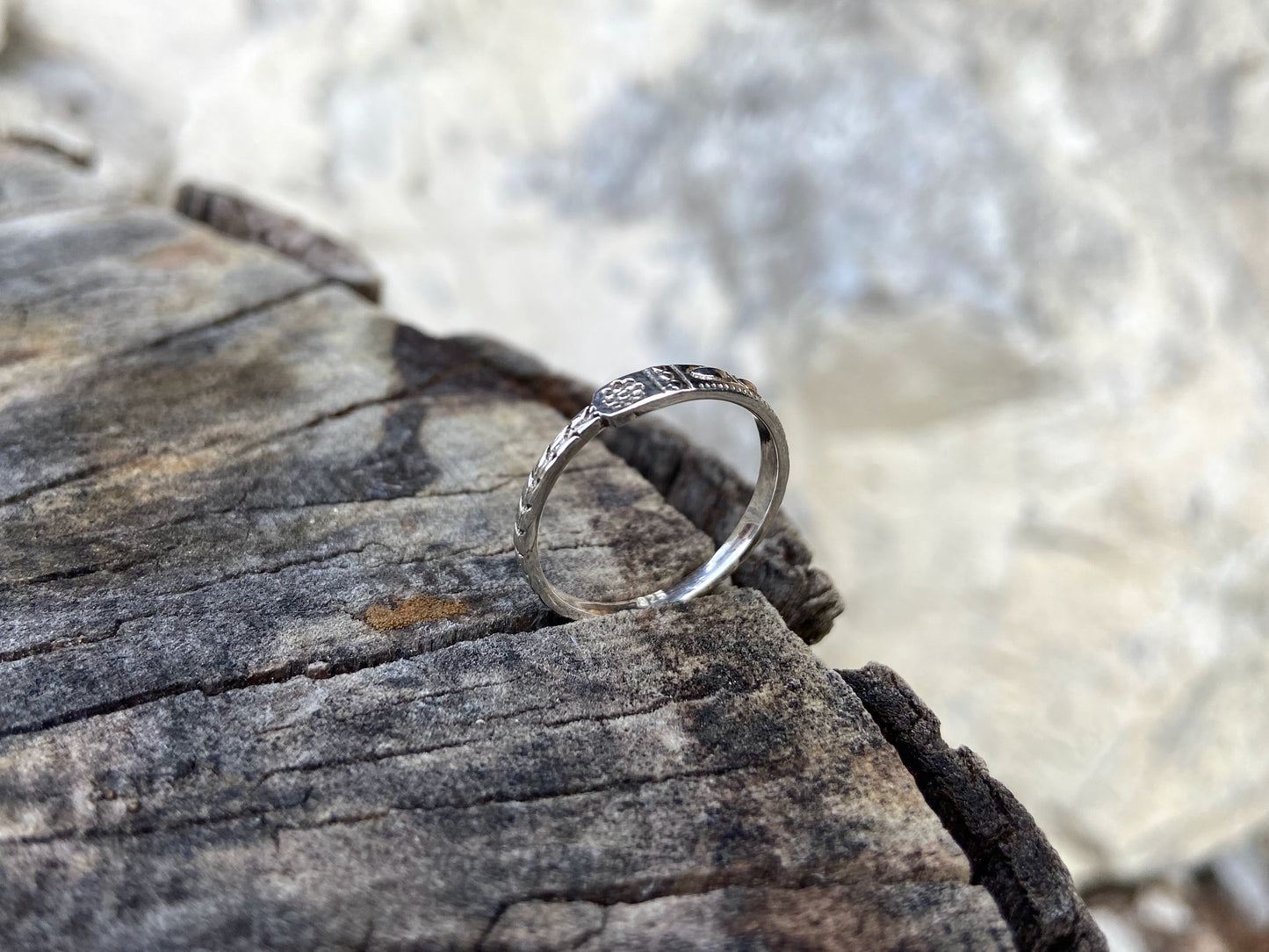 filigree, patterned, asymmetrical silver ring