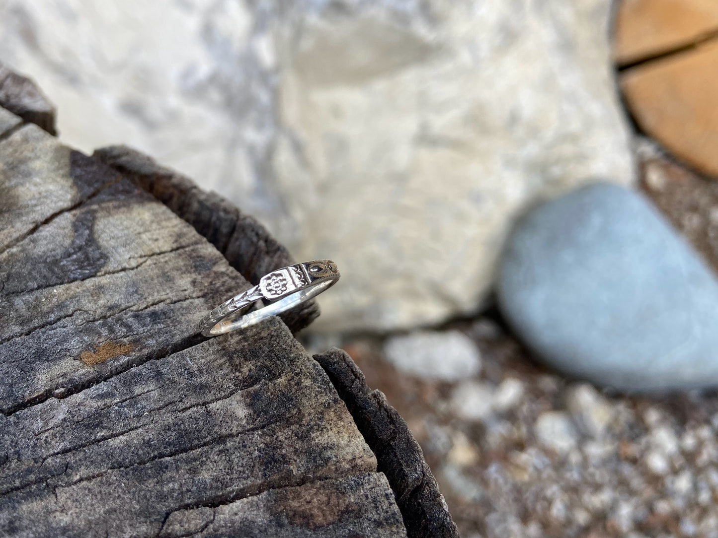 filigree, patterned, asymmetrical silver ring