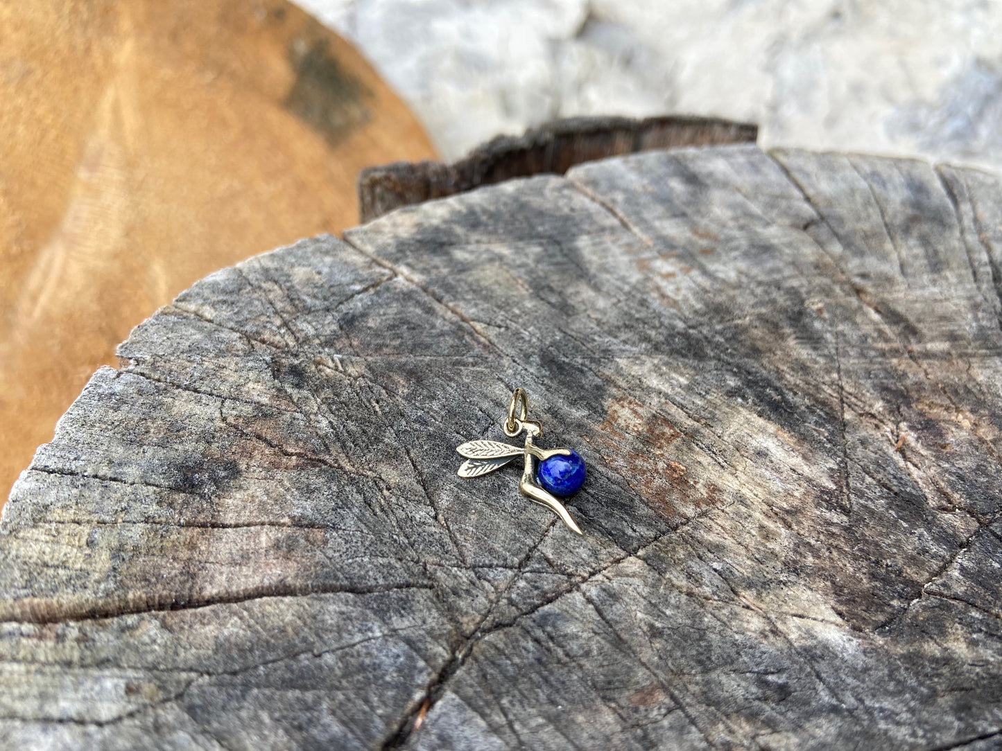 small lucky elf pendant with stone made of brass, fairy, elf