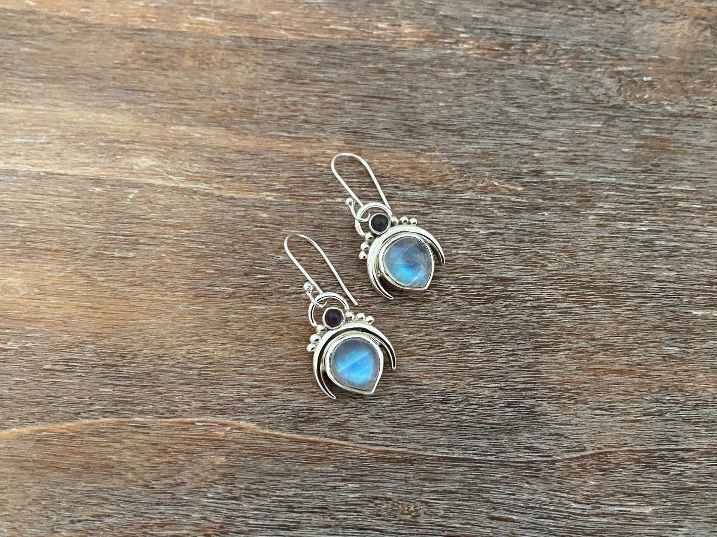 Earrings crescent moon with stones made of silver