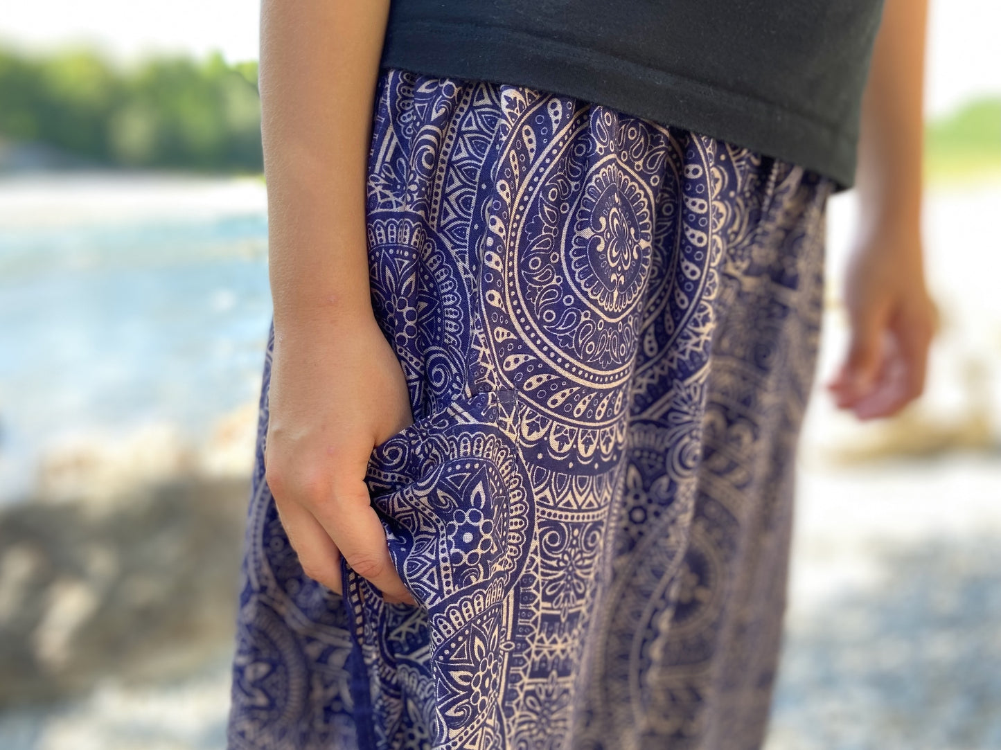 Dark blue patterned harem pants for children