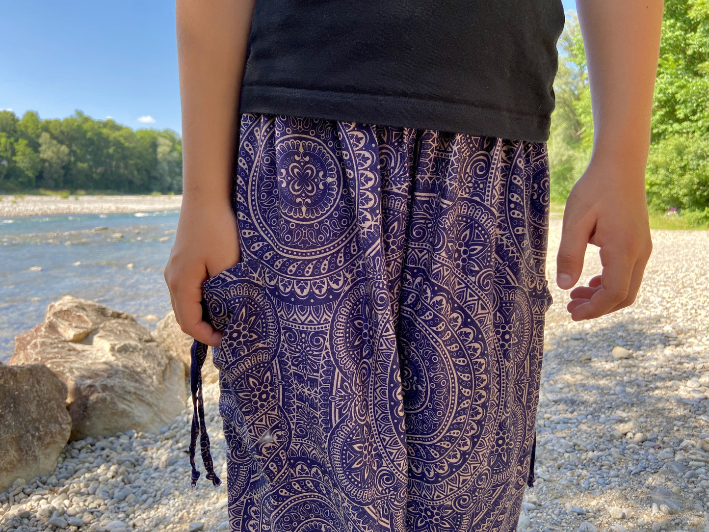 Dark blue patterned harem pants for children
