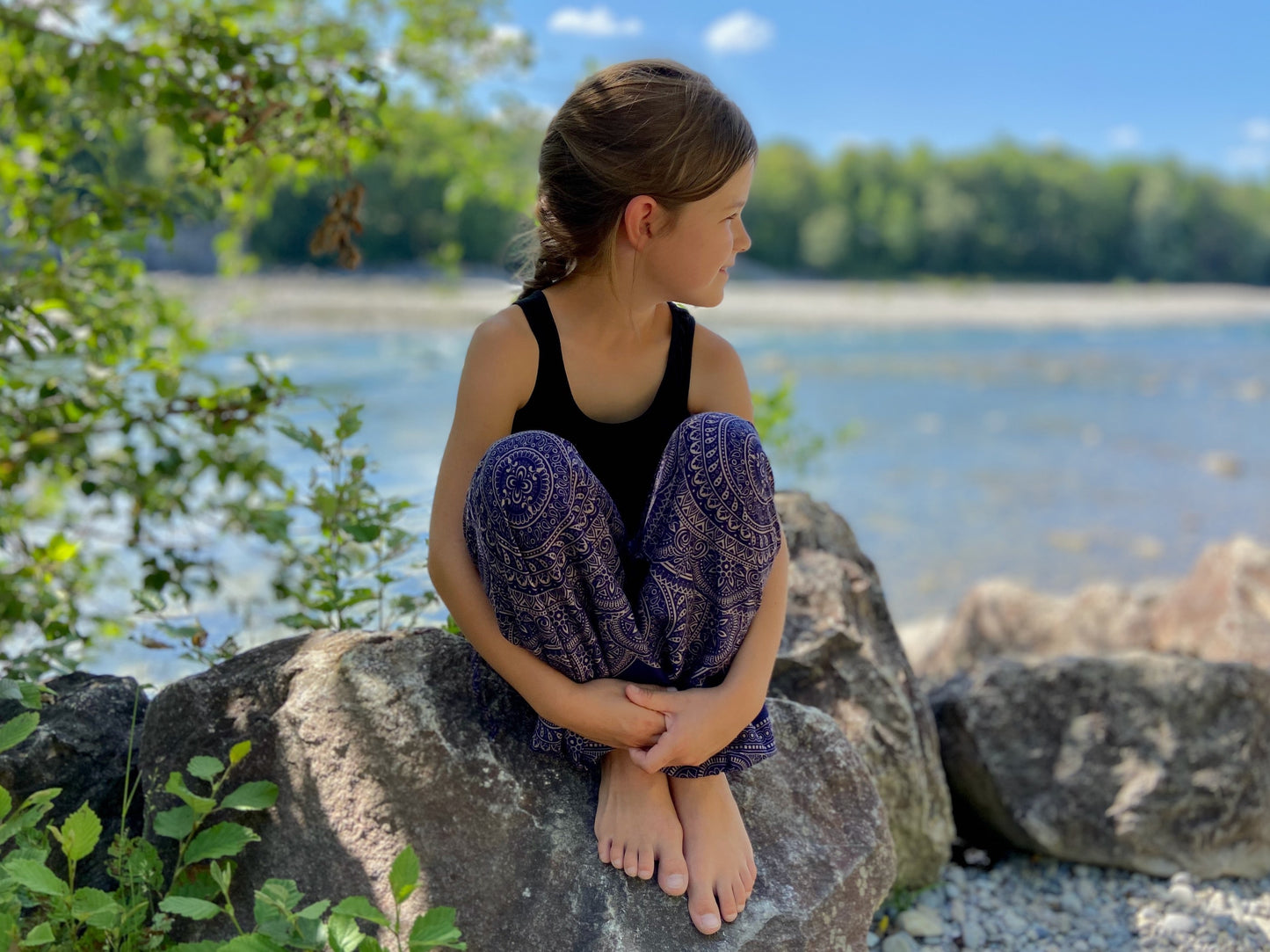 Dark blue patterned harem pants for children