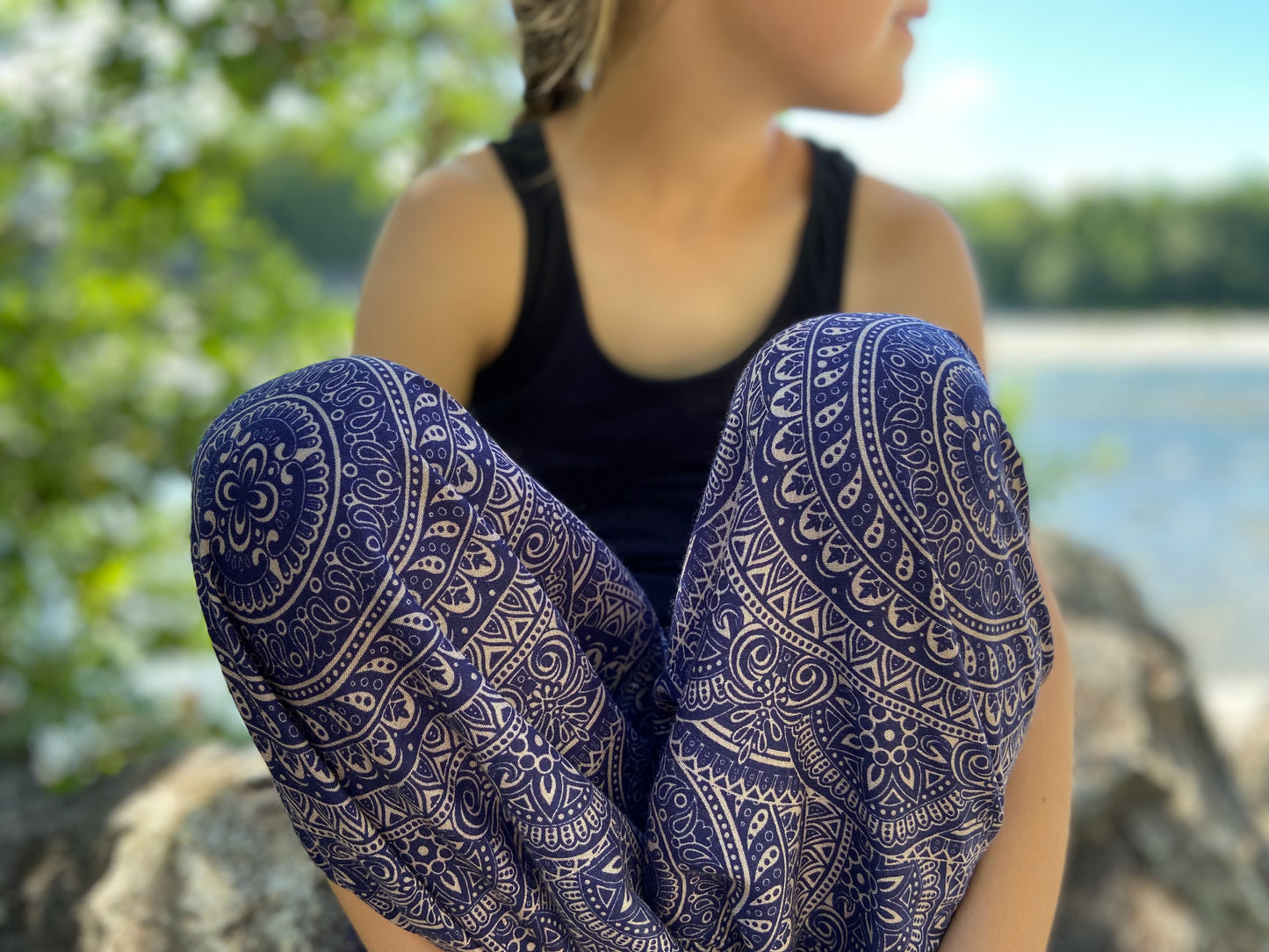 Dark blue patterned harem pants for children