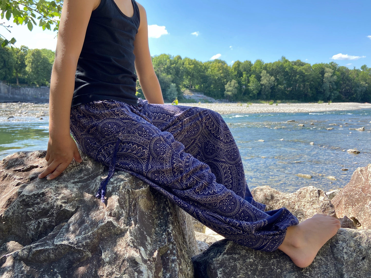 Dark blue patterned harem pants for children