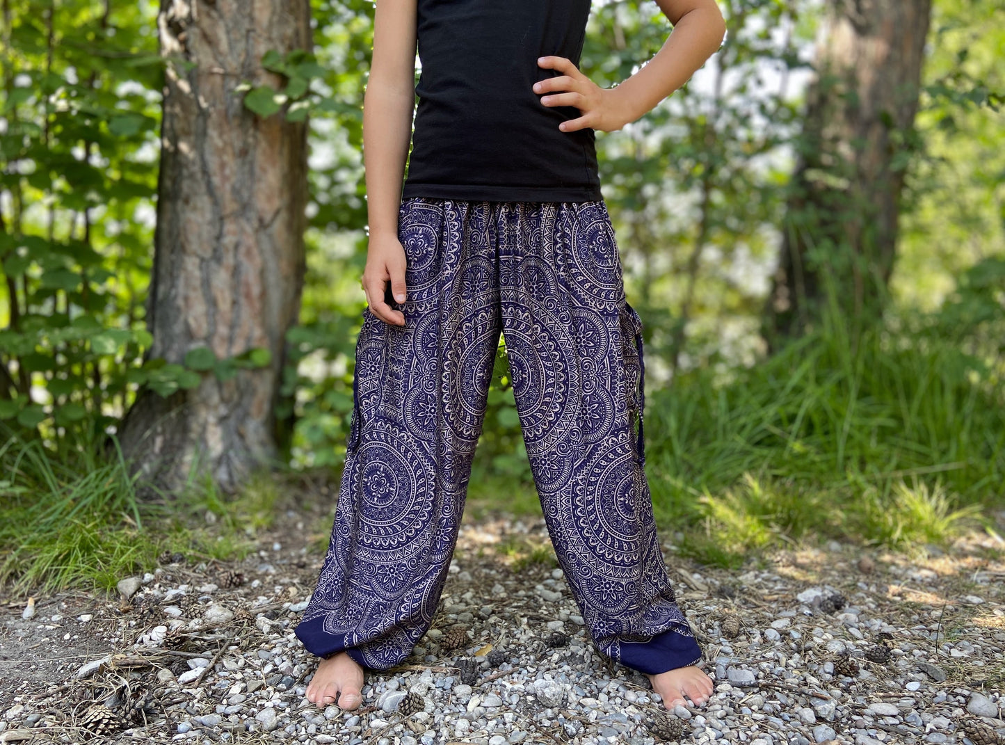 Dark blue patterned harem pants for children
