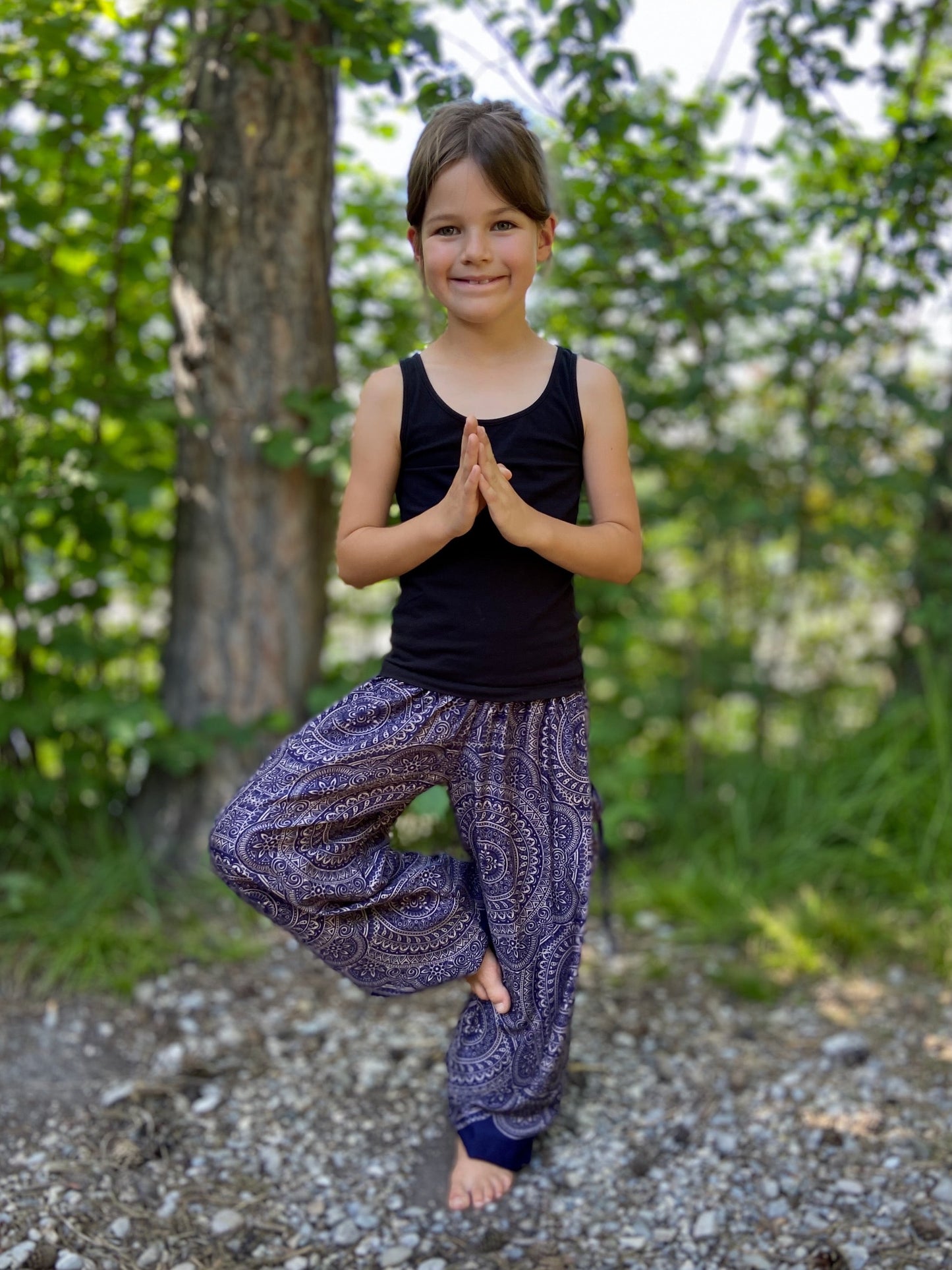 Dark blue patterned harem pants for children