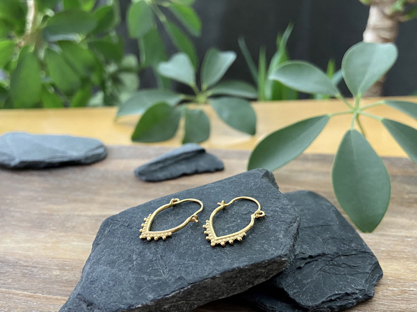 small hoop earrings with gold plated dots