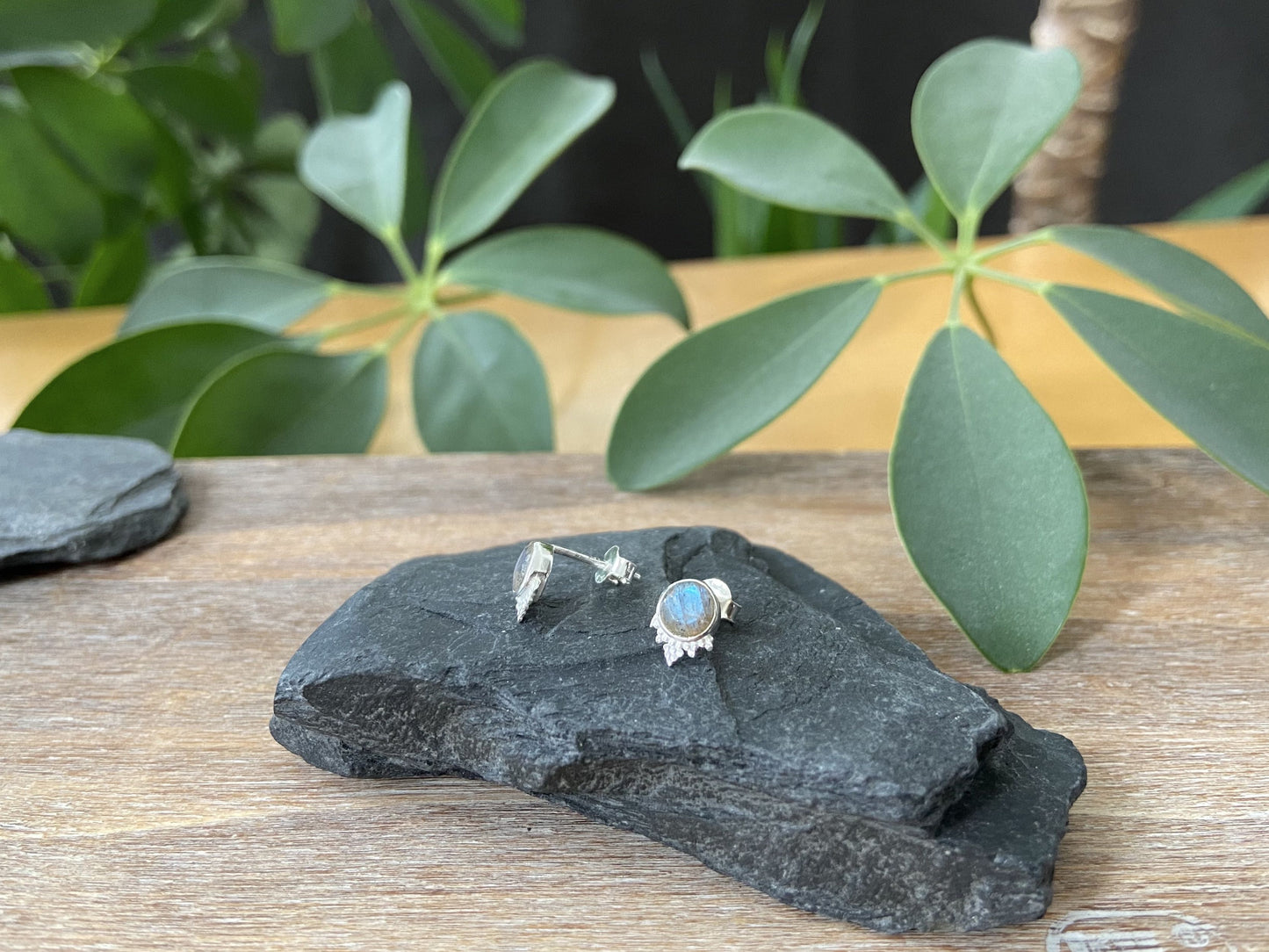Ohrstecker mit facettierten Steinchen und kleinen Pünktchen aus Silber
