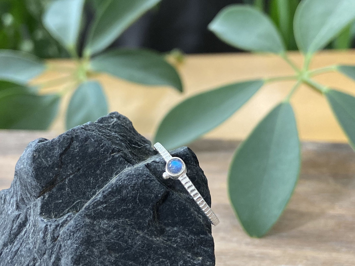 Dainty silver ring with small stone and beads