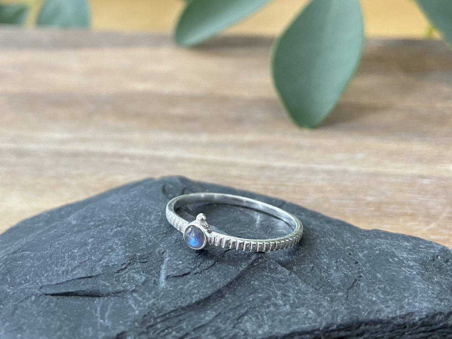 Dainty silver ring with small stone and beads