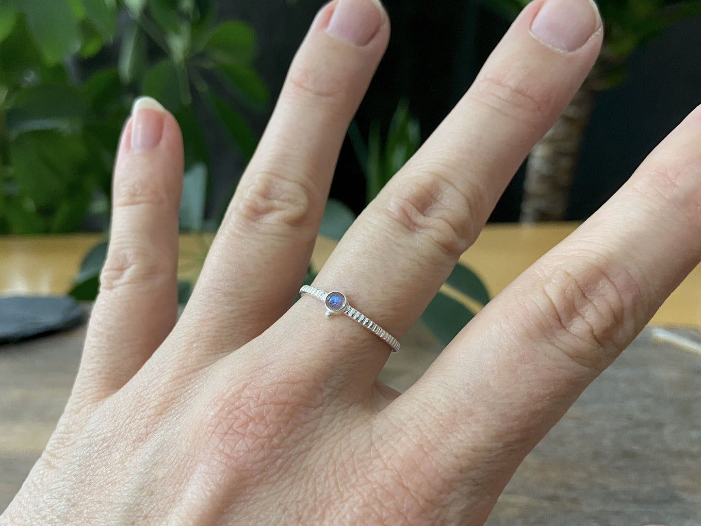 Dainty silver ring with small stone and beads