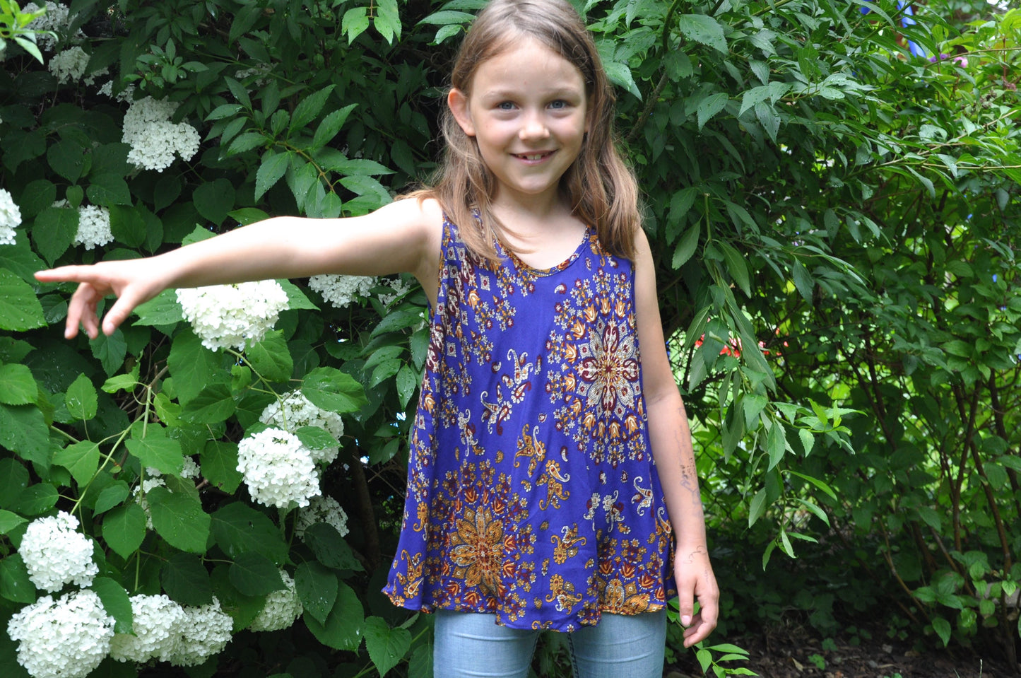 floral tank top for girls in dark blue