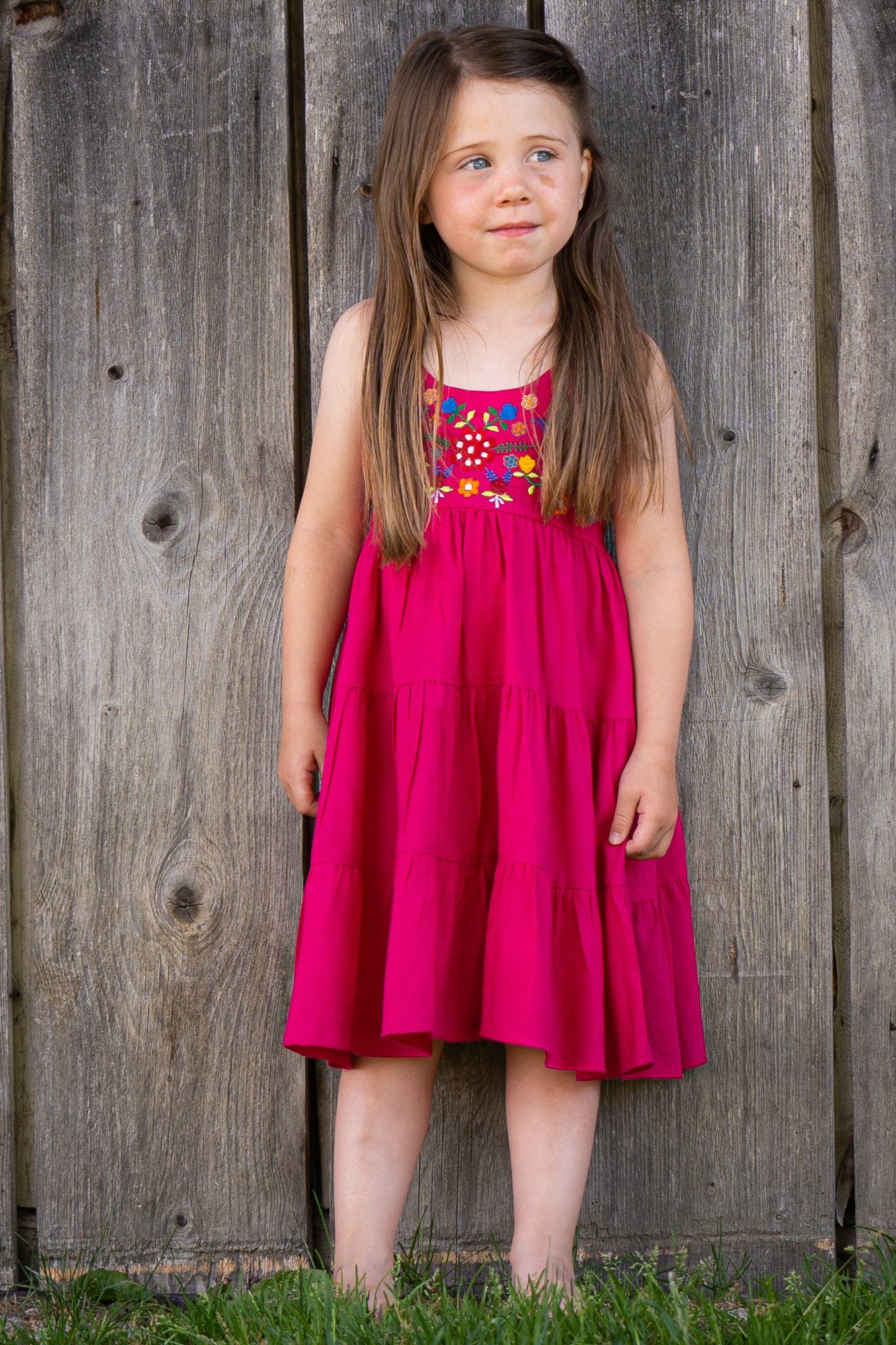 colorful embroidered floral dress for girls in pink