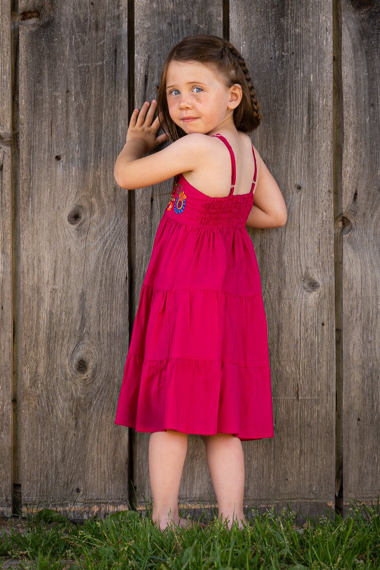 colorful embroidered floral dress for girls in pink