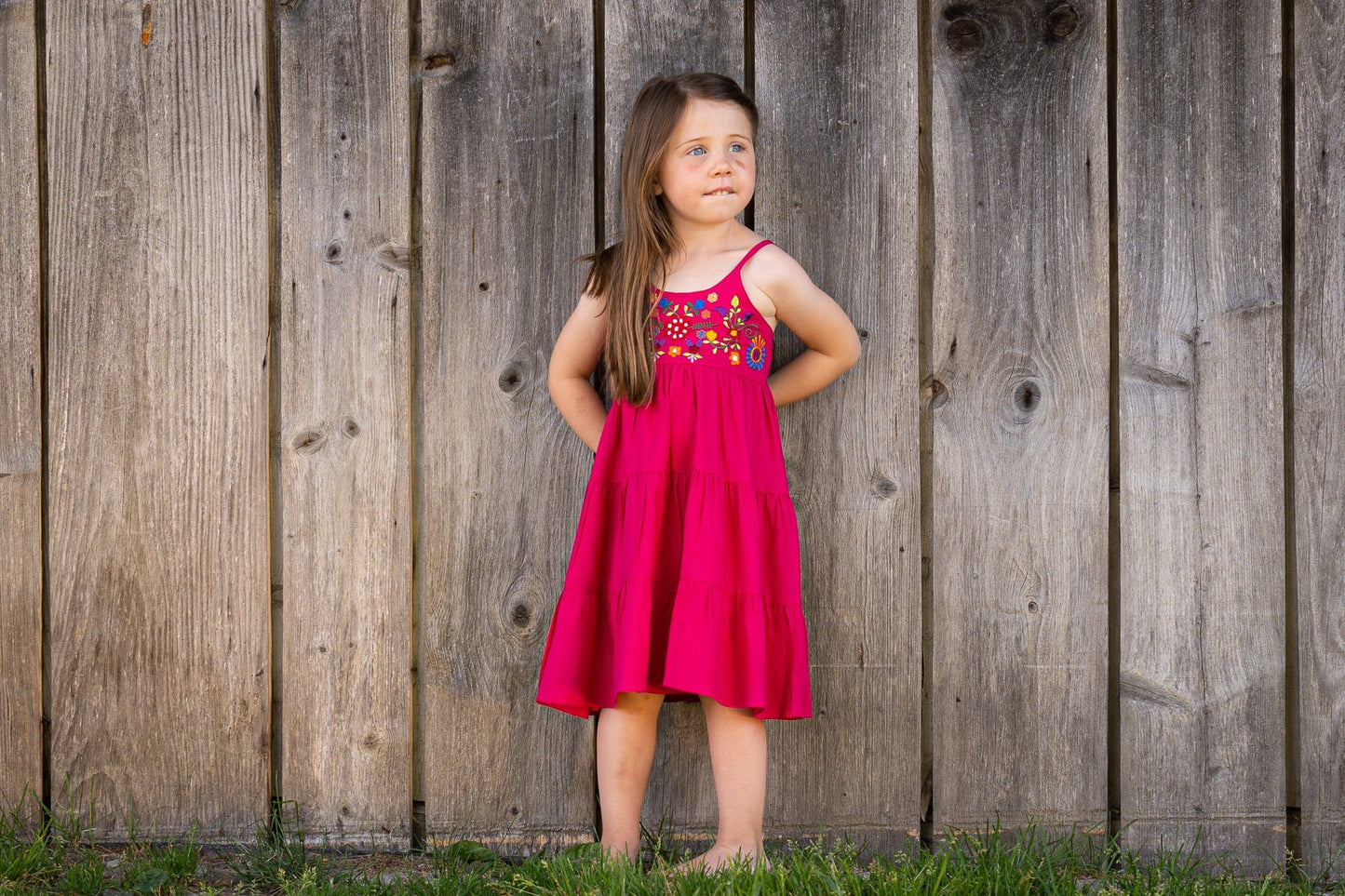 colorful embroidered floral dress for girls in pink