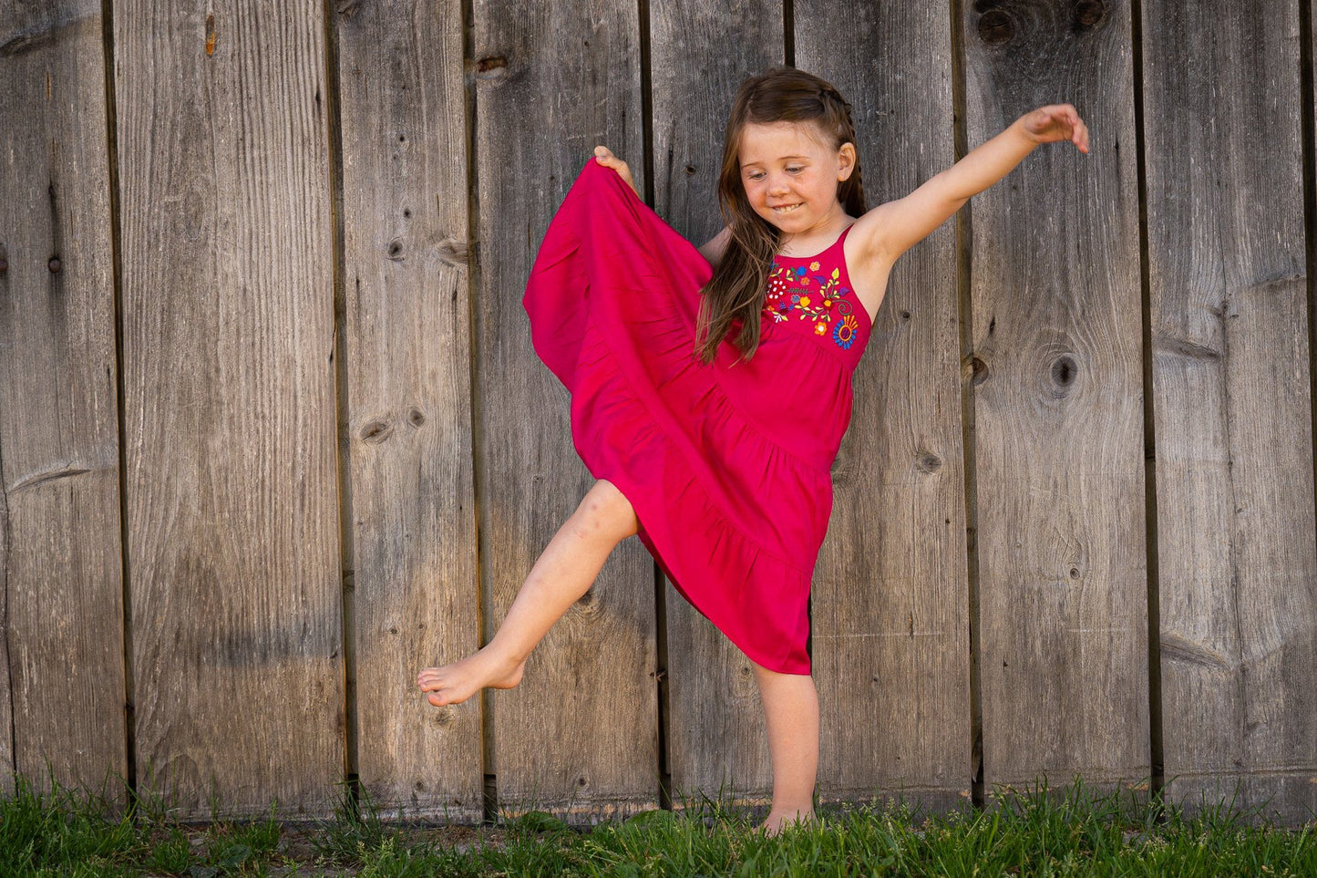 colorful embroidered floral dress for girls in pink