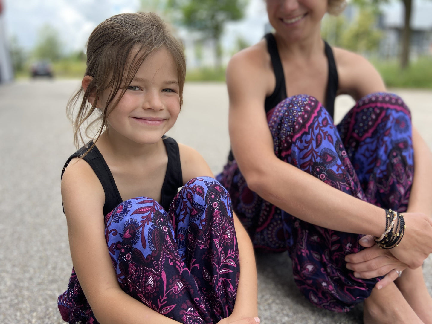 pink purple floral airy harem pants for children