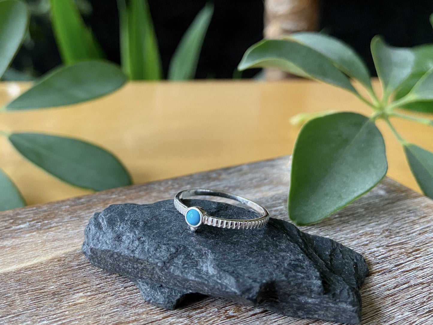 Dainty silver ring with small stone and beads