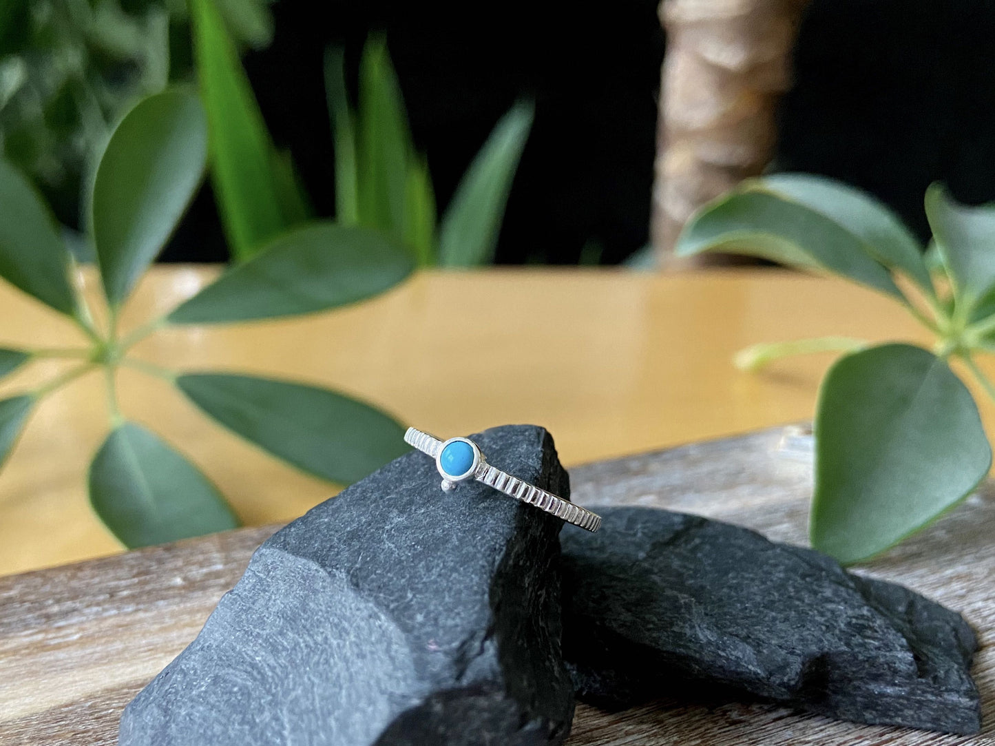 Dainty silver ring with small stone and beads