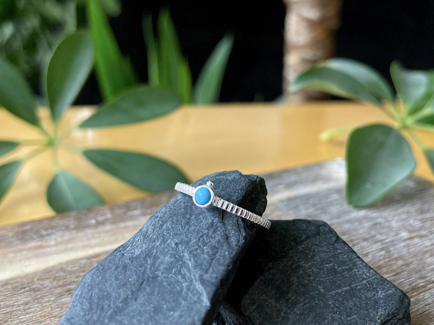 Dainty silver ring with small stone and beads