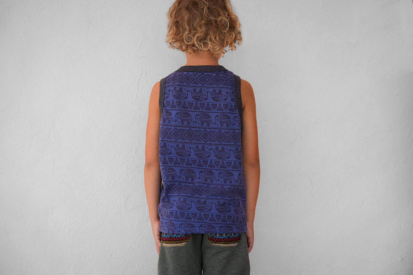 cute tank top for children with elephants in blue