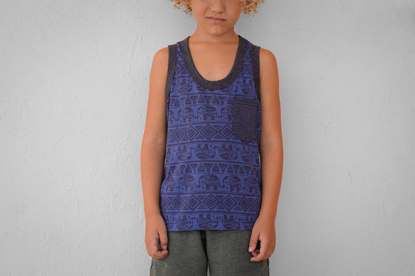 cute tank top for children with elephants in blue