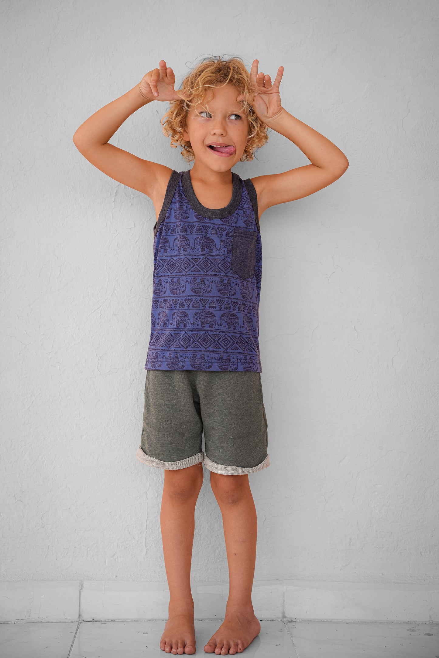 cute tank top for children with elephants in blue